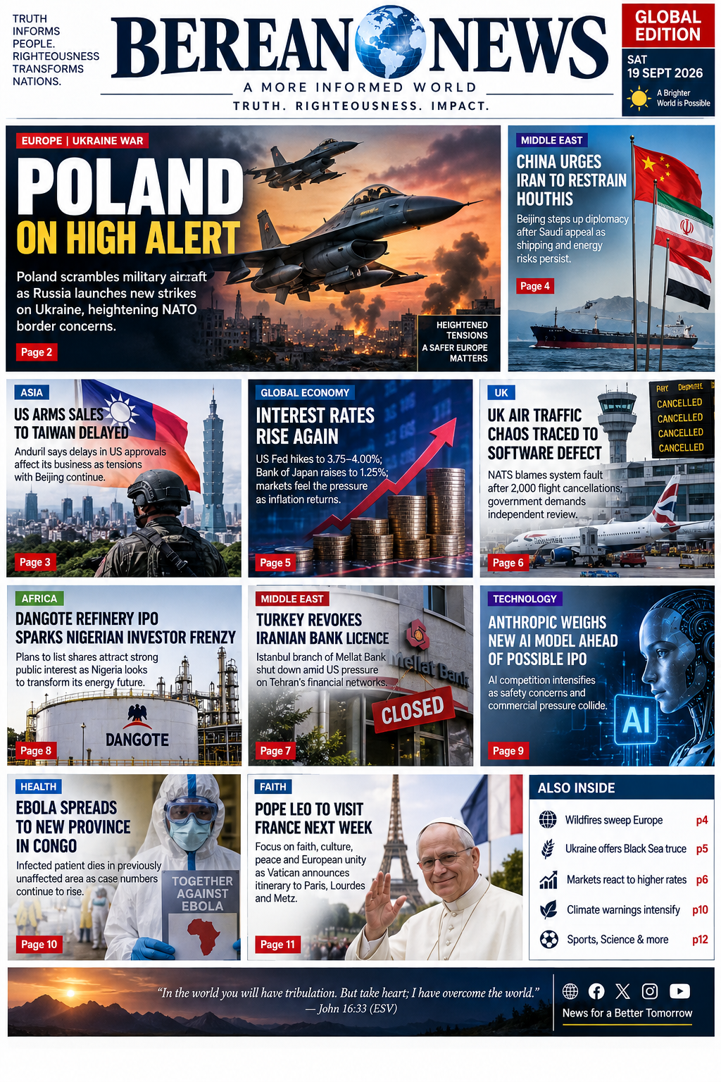 Berean News front page — Global Edition, Saturday, 19 September 2026